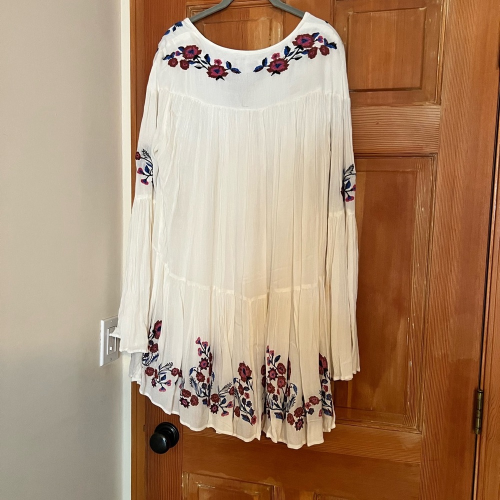 Free People Cream Dress with Purple and Red Embroidery